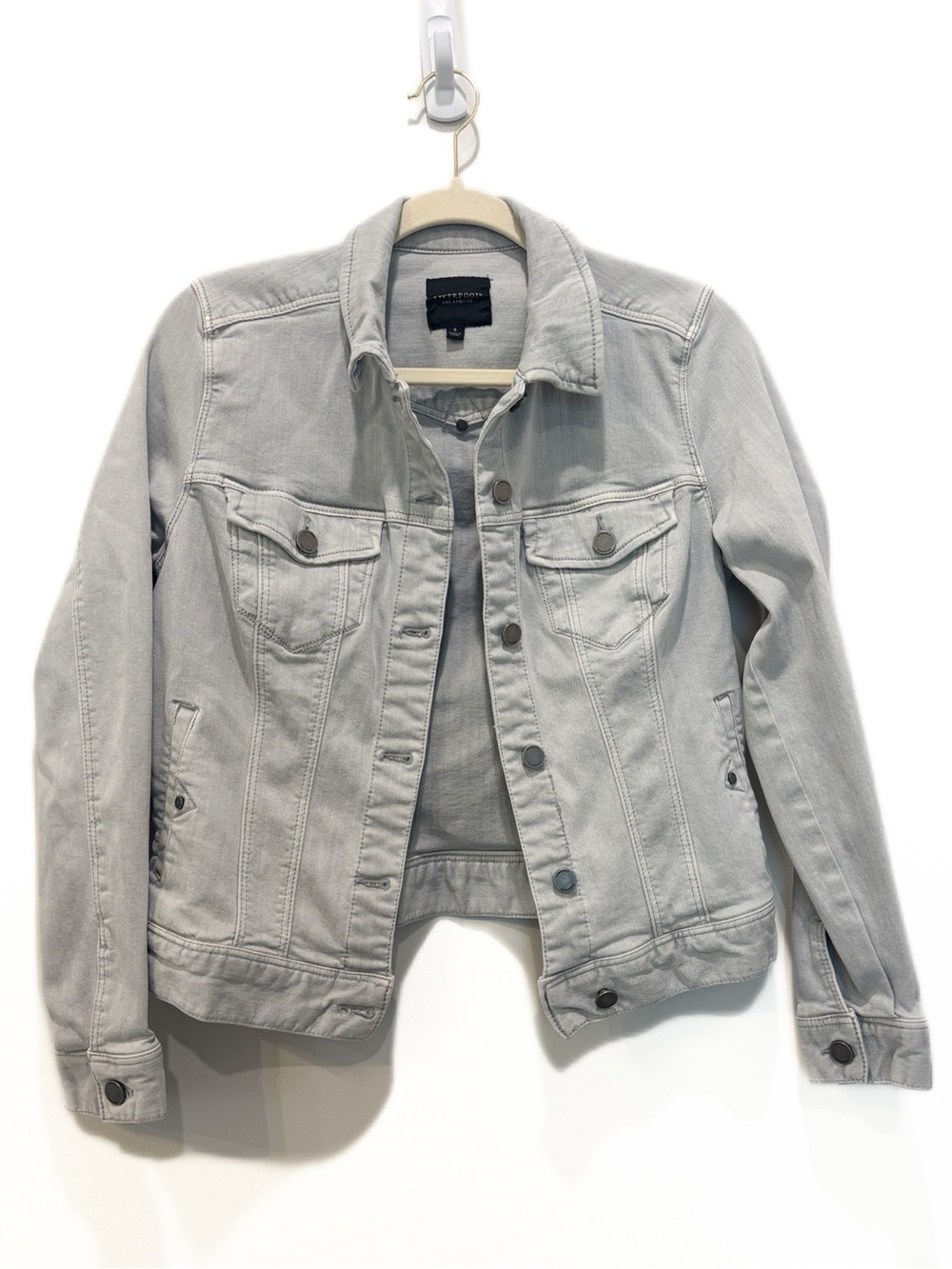 Liverpool Light Gray Button Front Denim Jacket - Button Front